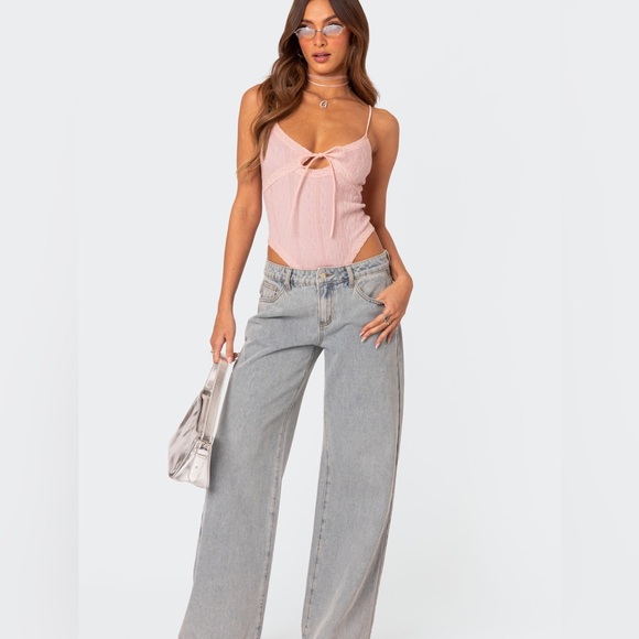 Edikted low rise wide leg bow jeans size xs - Picture 2 of 9